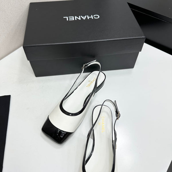 CC Slingback Flats White Black Leather 944618