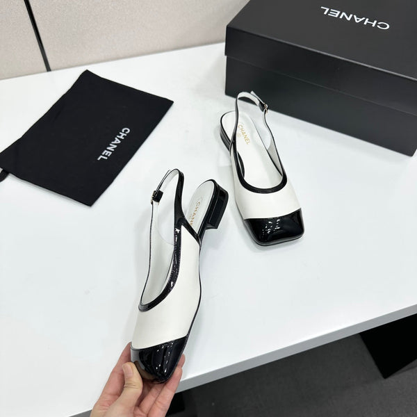 CC Slingback Flats White Black Leather 944618