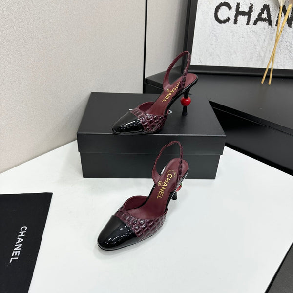 CC Métiers d'Art Apple Heel Slingback Pumps Burgundy Croc-Embossed Patent Leather 944650