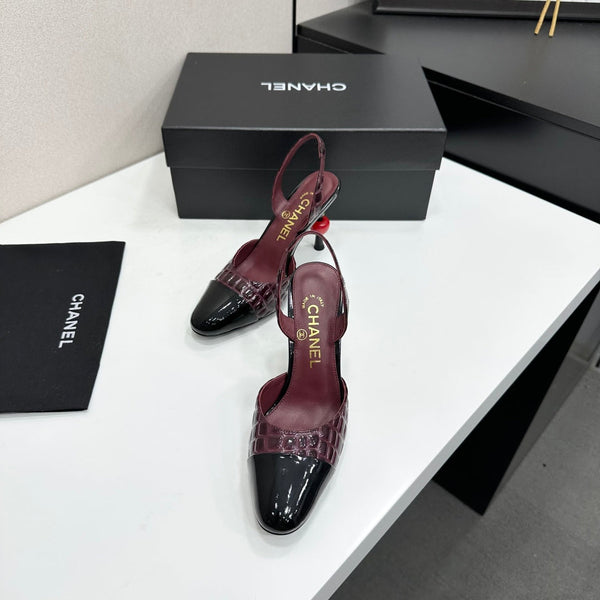 CC Métiers d'Art Apple Heel Slingback Pumps Burgundy Croc-Embossed Patent Leather 944650