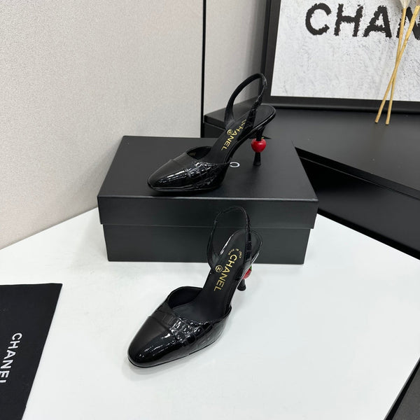 CC Métiers d'Art Apple Heel Slingback Pumps Black Croc-Embossed Patent Leather 944649