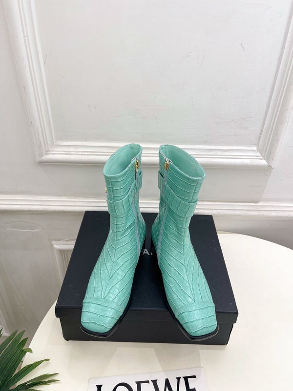 CC Double C Ankle Boots 3.5CM Mint Green Croc-Embossed Leather 946904