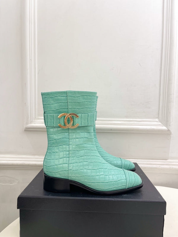 CC Double C Ankle Boots 3.5CM Mint Green Croc-Embossed Leather 946904