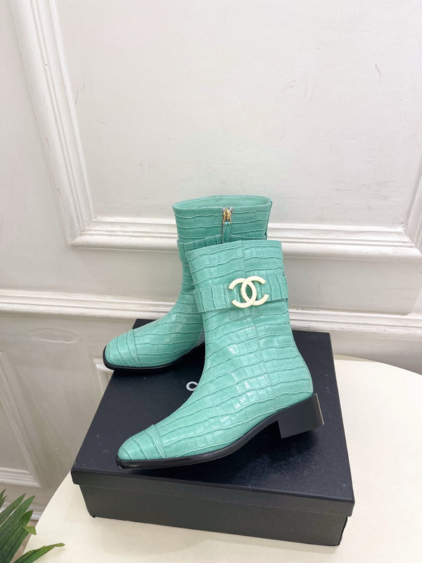 CC Double C Ankle Boots 3.5CM Mint Green Croc-Embossed Leather 946904
