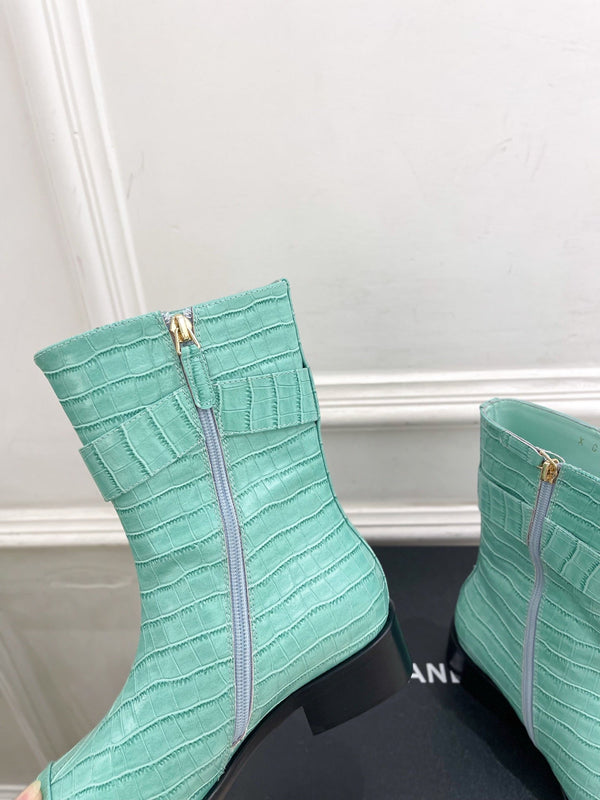 CC Double C Ankle Boots 3.5CM Mint Green Croc-Embossed Leather 946904