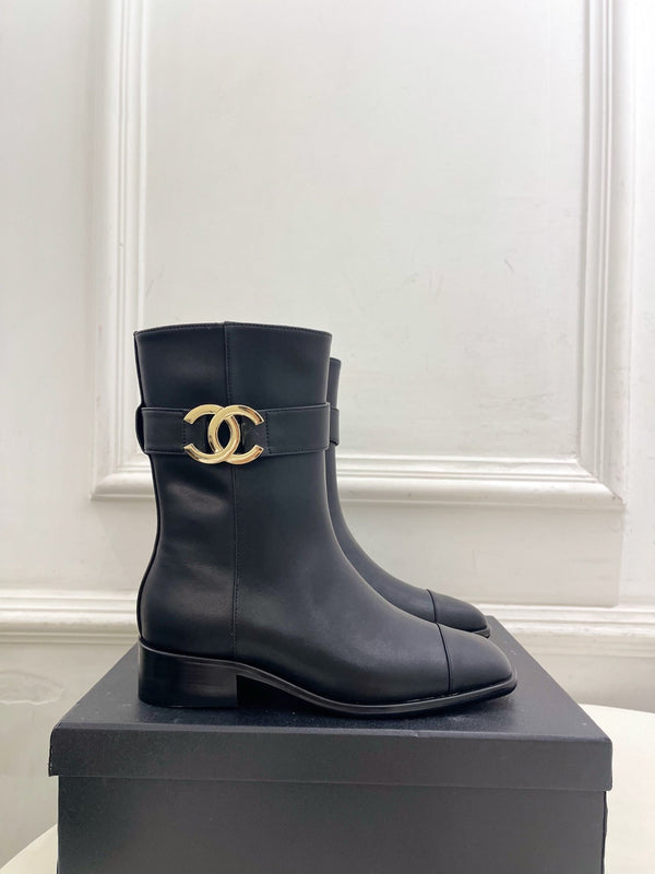 CC Double C Ankle Boots 3.5CM Black Leather 946998