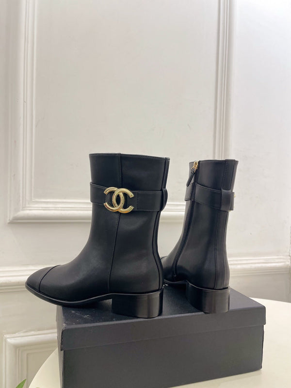 CC Double C Ankle Boots 3.5CM Black Leather 946998
