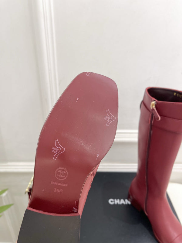 CC Double C Knee-High Boots 3.5CM Burgundy Leather 946893