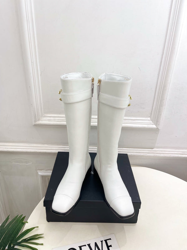 CC Double C Knee-High Boots 3.5CM White Leather 946892