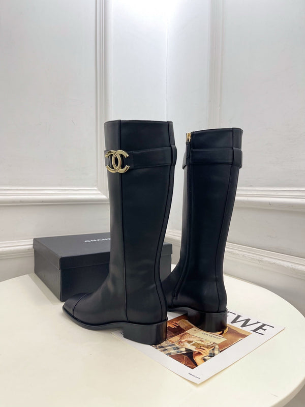 CC Double C Knee-High Boots 3.5CM Black Leather 946891