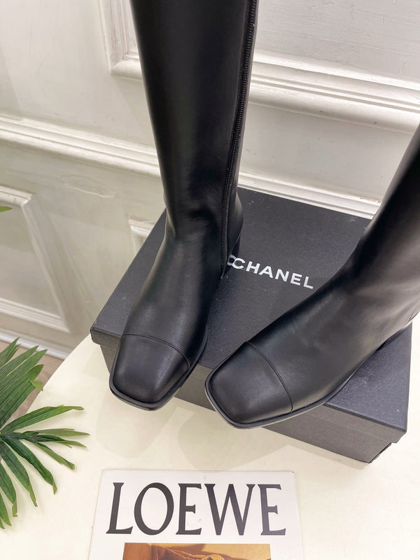 CC Double C Knee-High Boots 3.5CM Black Leather 946891