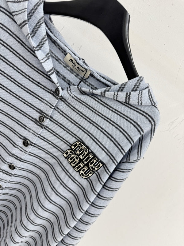 Miu Striped Hooded Cardigan Wool 801959