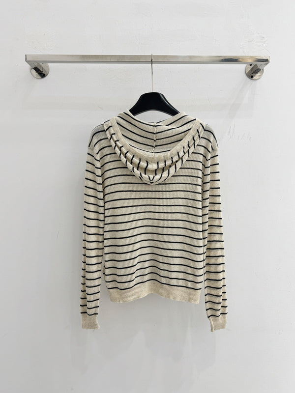 Miu Striped Logo Hoodie Cotton 801952
