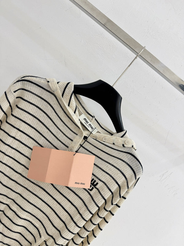 Miu Striped Logo Hoodie Cotton 801952