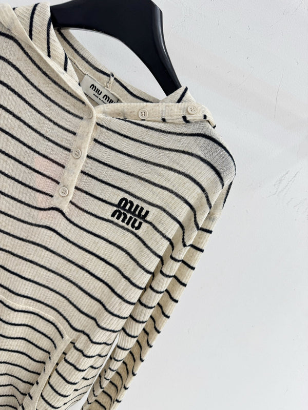 Miu Striped Logo Hoodie Cotton 801952