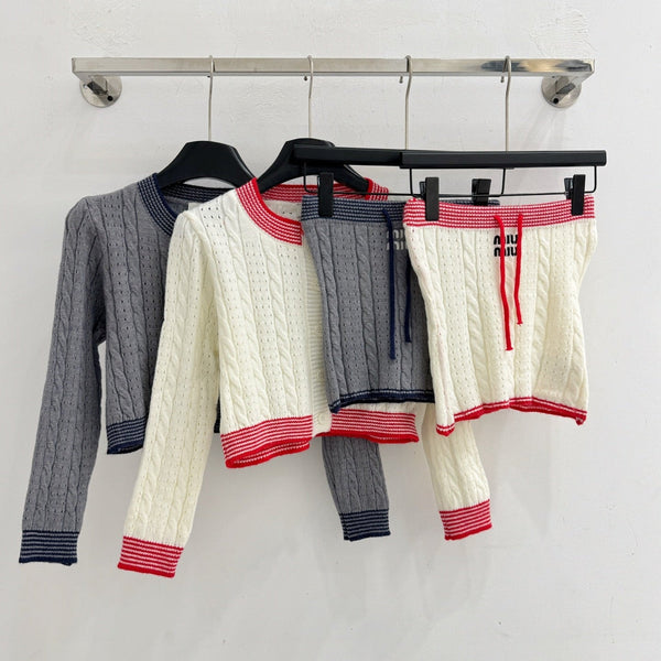 Miu Cable-Knit Cropped Cardigan & Sleeveless Top Set Wool 794407