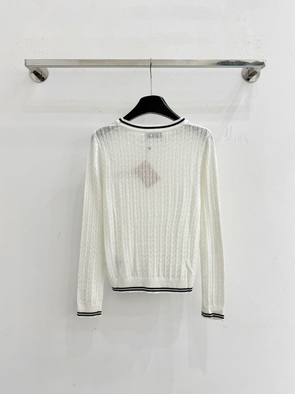Miu Contrast Stripe Cable-Knit Sweater Wool 794394