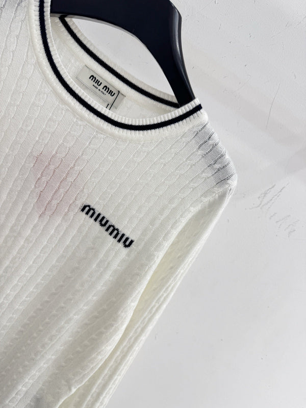Miu Contrast Stripe Cable-Knit Sweater Wool 794394