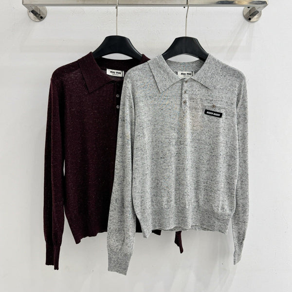 Miu Logo Patch Knit Polo Sweater Wool 794377