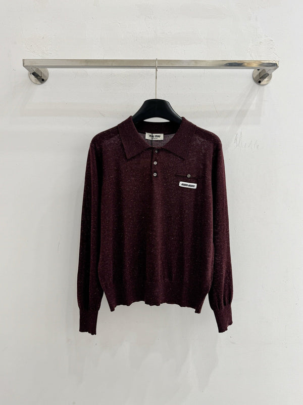 Miu Logo Patch Knit Polo Sweater Wool 794377