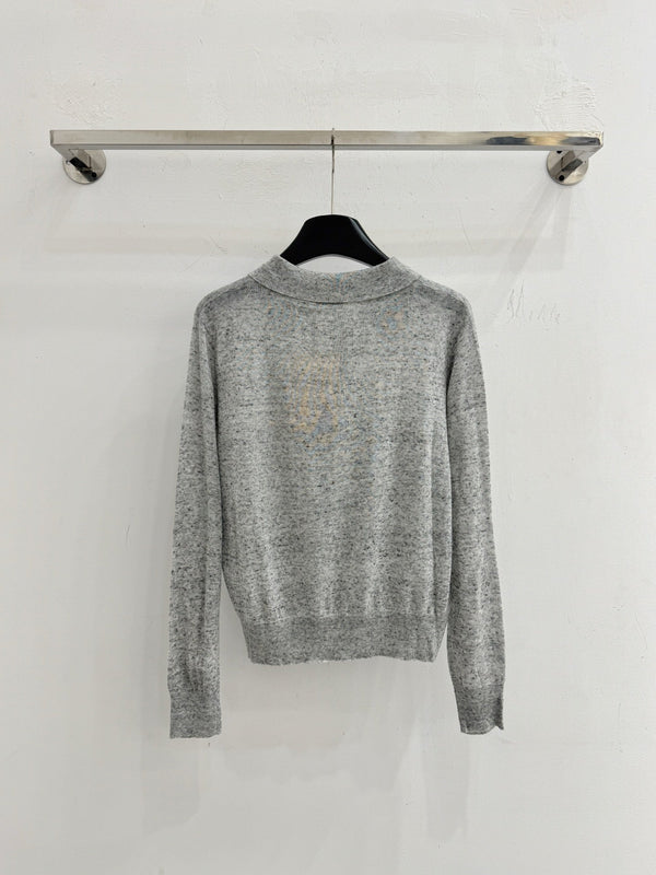 Miu Logo Patch Knit Polo Sweater Wool 794377