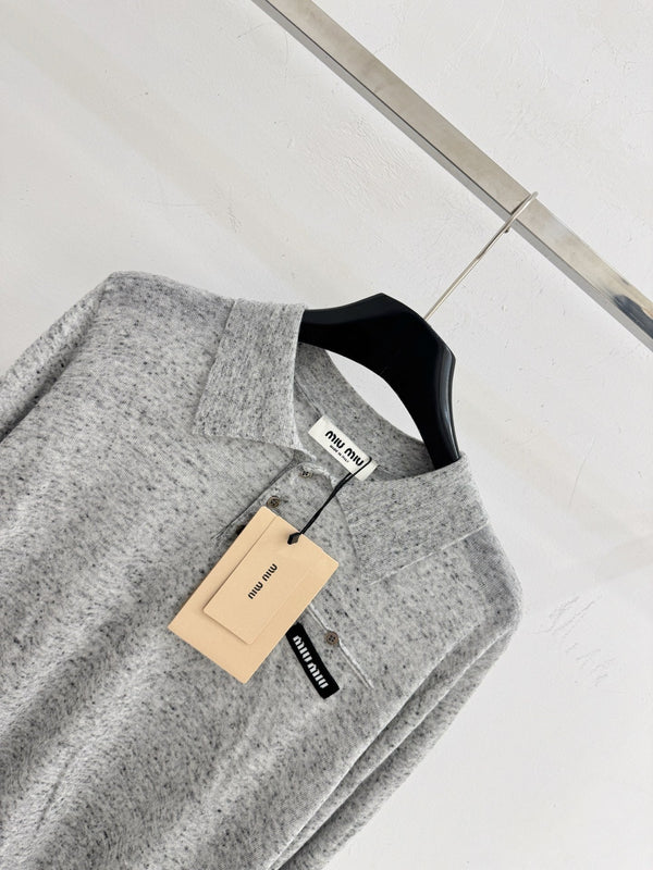 Miu Logo Patch Knit Polo Sweater Wool 794377