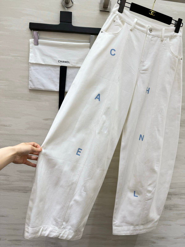 CC Embroidered Letter Wide-Leg Jeans Denim 415961