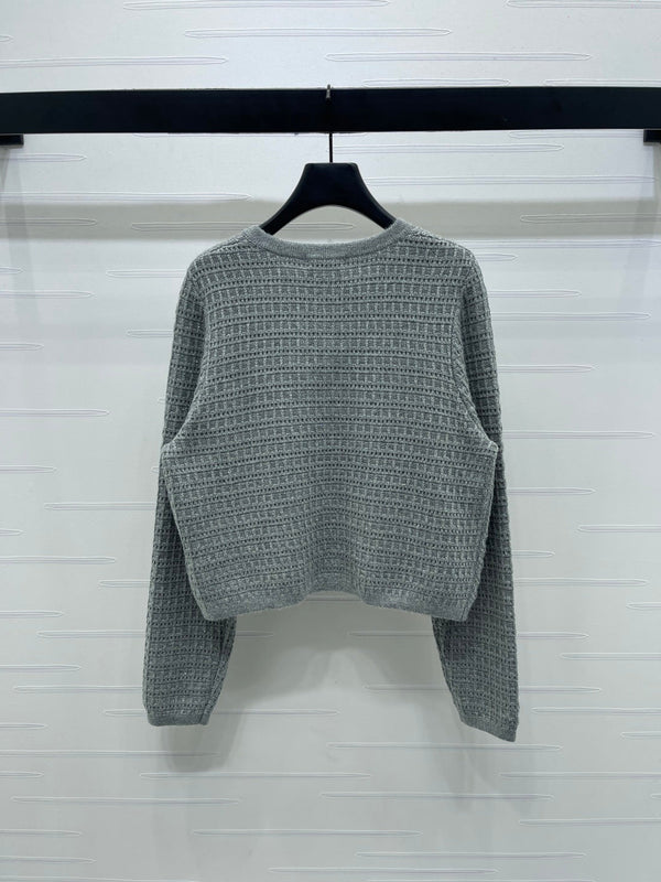 Miu Waffle-Knit Cardigan Gold Buttons Beige Wool 415898