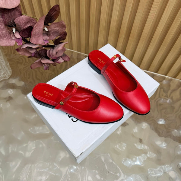CE Macaron Triomphe Button Mules Ultra Red Leather 949379