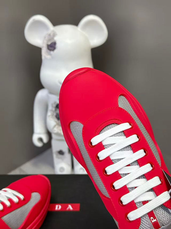 Prad America's Cup Logo Tag Sneakers Red Soft Rubber & Bike Fabric 951916