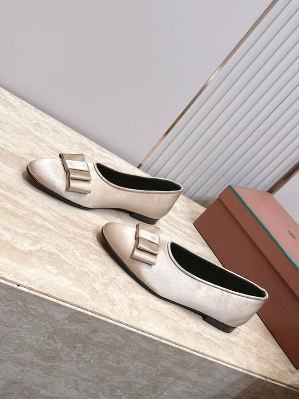 LP Bow Ballet Flats Beige Satin 954496