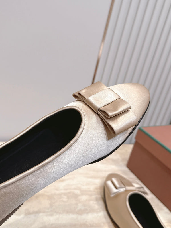 LP Bow Ballet Flats Beige Satin 954496
