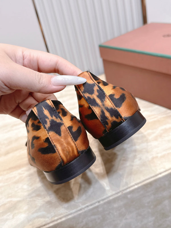 LP Bow Ballet Flats Leopard Print Satin 954495