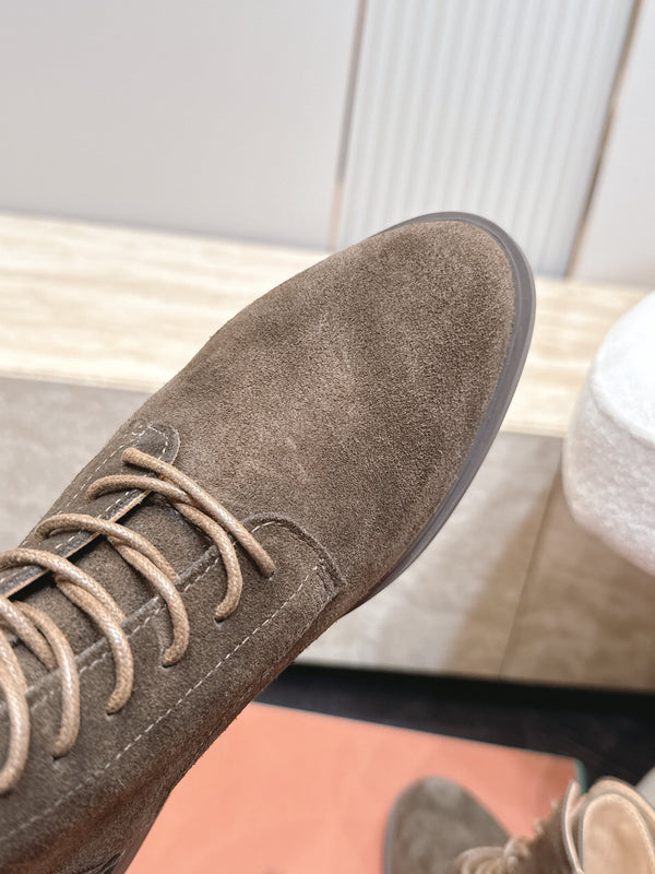 LP Ankle Boots Functional Laces Side Zipper Taupe Grey Suede 954487