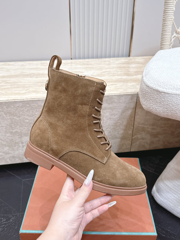 LP Ankle Boots Functional Laces Side Zipper Light Brown Suede 954486