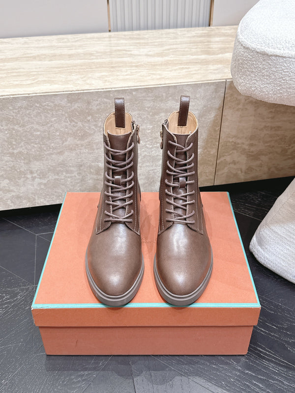 LP Ankle Boots Functional Laces Side Zipper Brown Leather 954485