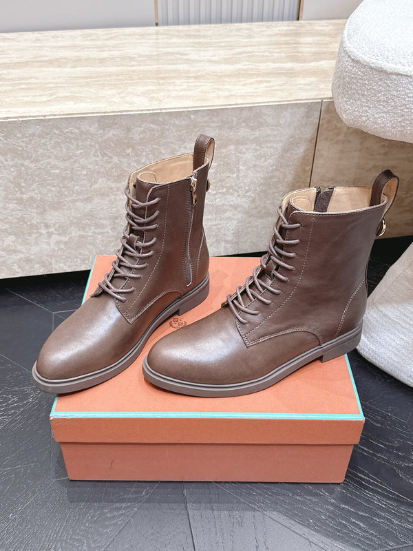 LP Ankle Boots Functional Laces Side Zipper Brown Leather 954485