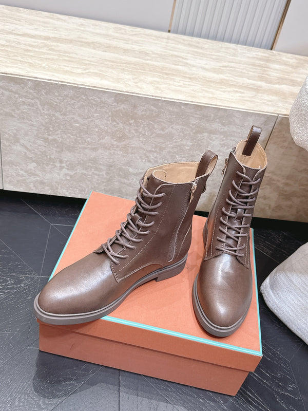 LP Ankle Boots Functional Laces Side Zipper Brown Leather 954485