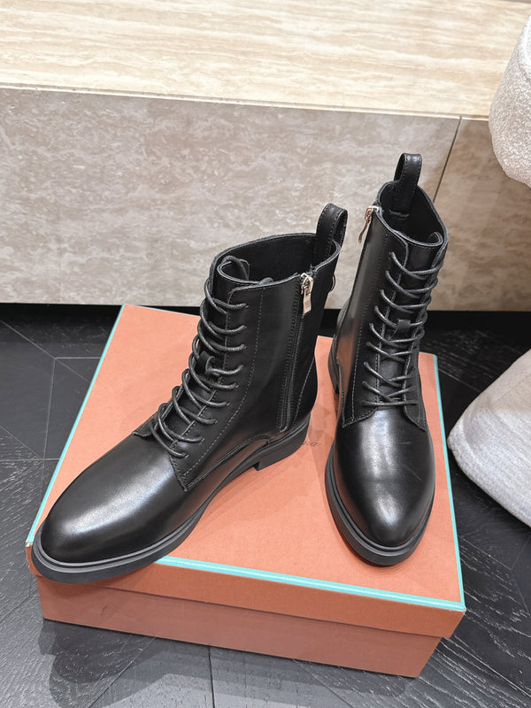 LP Ankle Boots Functional Laces Side Zipper Black Leather 954484