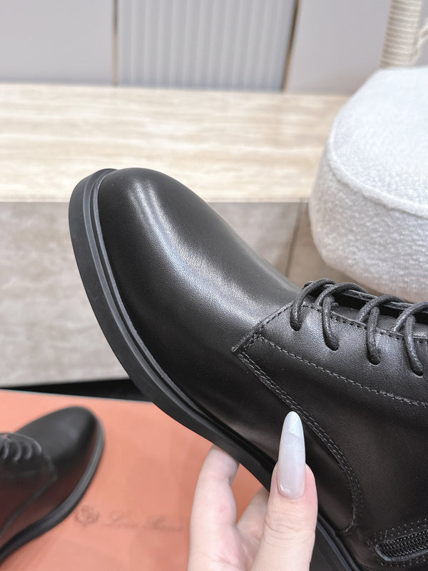 LP Ankle Boots Functional Laces Side Zipper Black Leather 954484