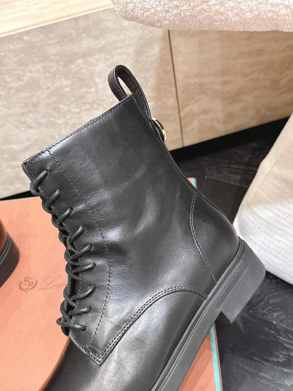 LP Ankle Boots Functional Laces Side Zipper Black Leather 954484