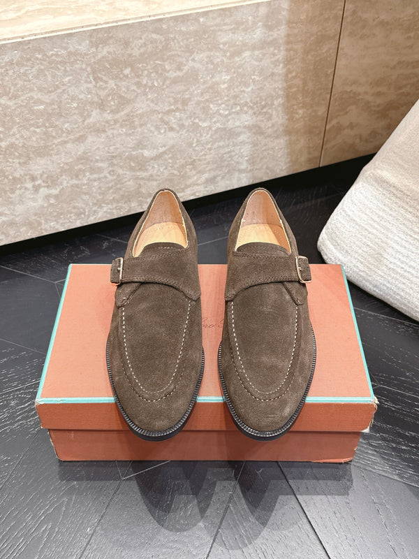 LP Single Monk Strap Loafers Buckle Dark Brown Suede 954481