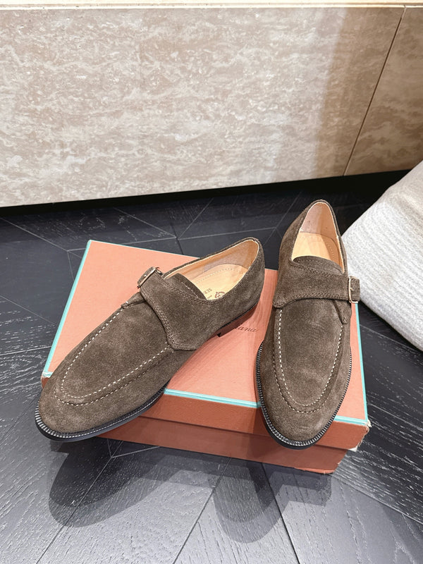 LP Single Monk Strap Loafers Buckle Dark Brown Suede 954481