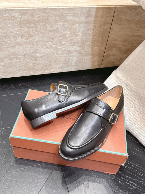 LP Single Monk Strap Loafers Buckle Black Leather 954479