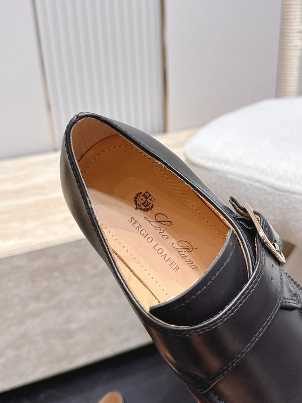 LP Single Monk Strap Loafers Buckle Black Leather 954479