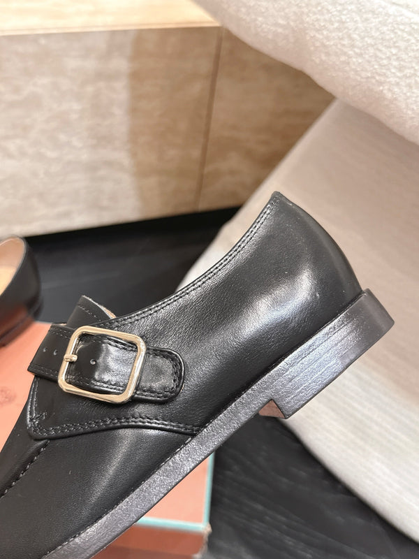LP Single Monk Strap Loafers Buckle Black Leather 954479