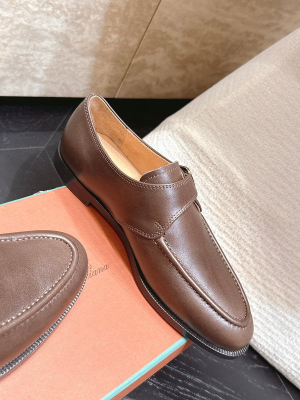 LP Single Monk Strap Loafers Buckle Brown Leather 954478