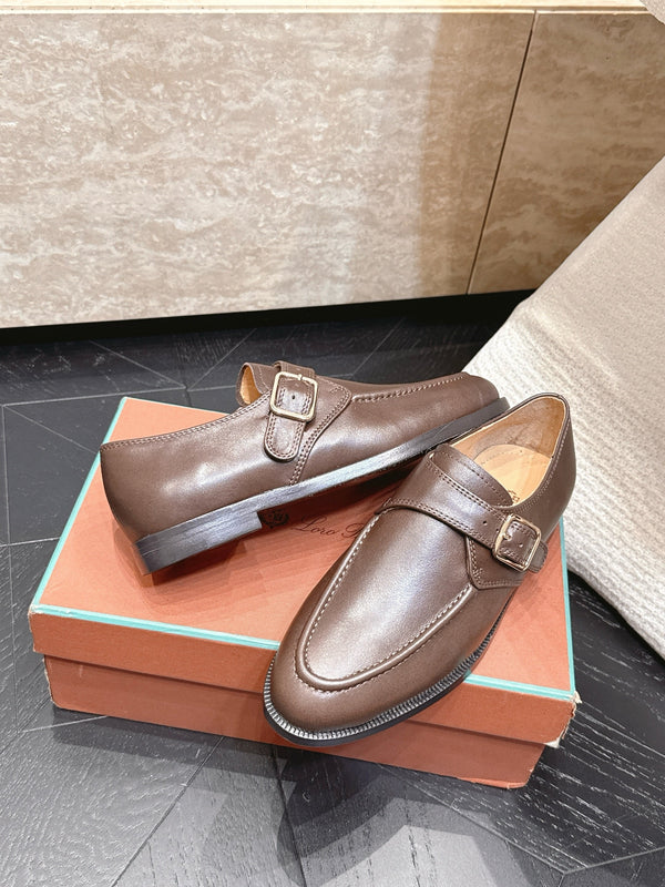 LP Single Monk Strap Loafers Buckle Brown Leather 954478