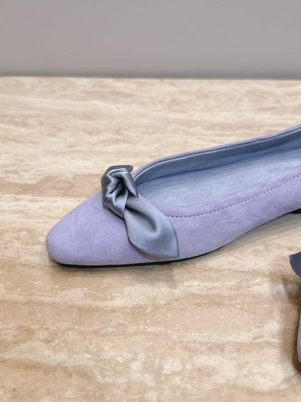 LP Primula Pointed-Toe Ballet Flats Silk Bow Blue Suede 954477