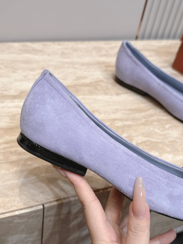LP Primula Pointed-Toe Ballet Flats Silk Bow Blue Suede 954477
